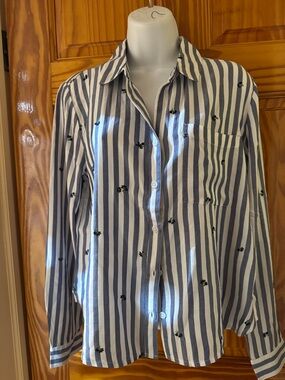 Striped Blue and White Long-Sleeve Button-Up Shirt